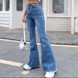SHEIN High-rise Raw Hem Flare Jeans